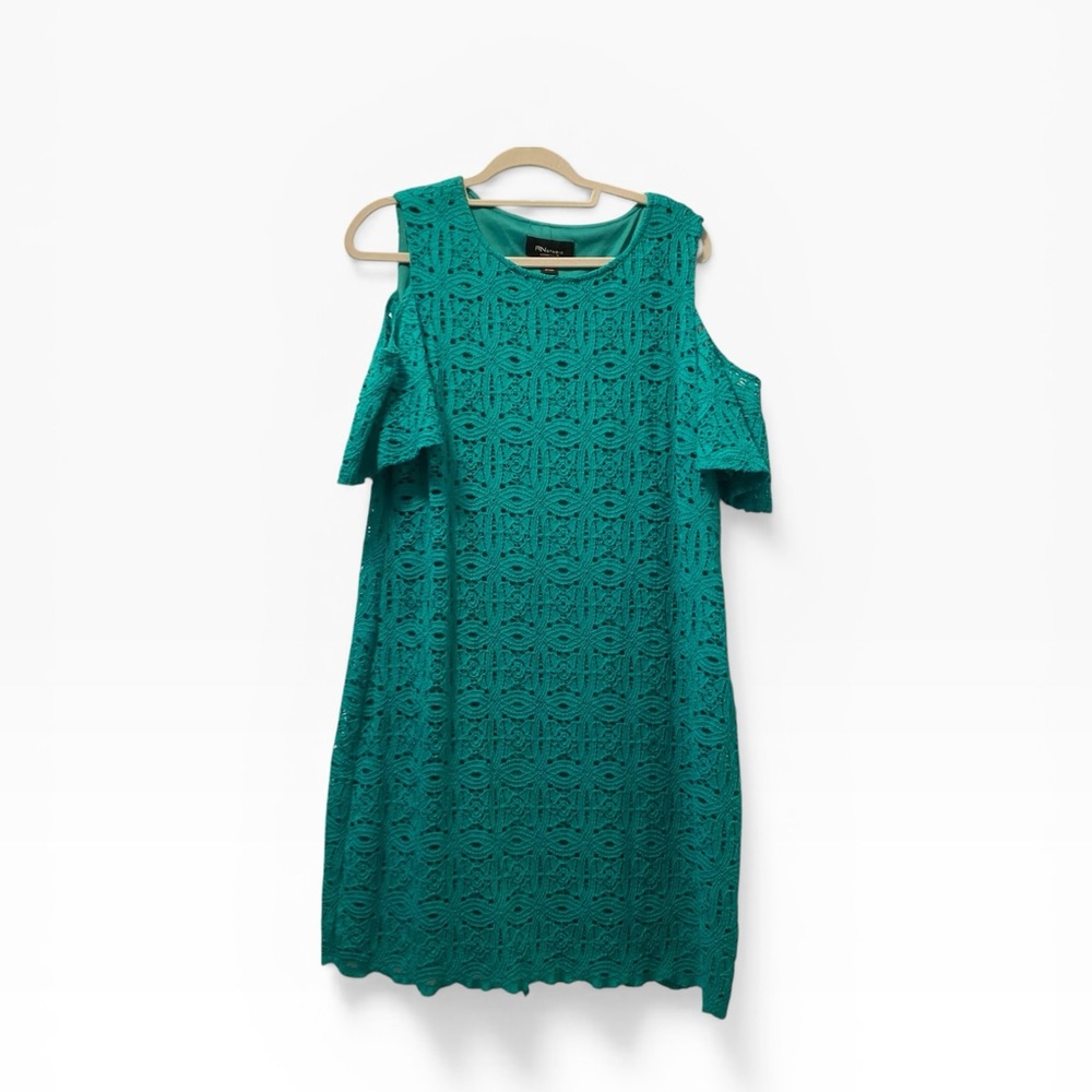 RN Studio Elegant Teal Cold Shoulder Lace Dress